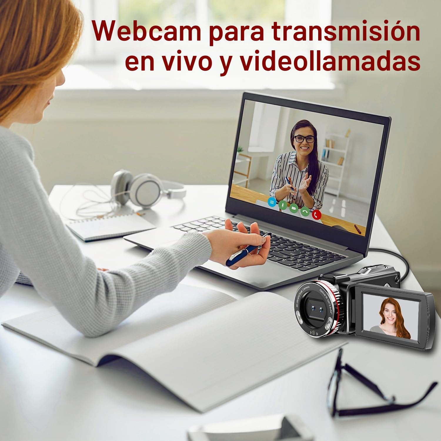 Cámara de vídeo 4K 64MP Videocámara Vlogging Cámara,Doble Objetivo 3" 270° Pantalla giratoria Vlog Cámara con Tarjeta de 64GB, Micrófono, Estabilizador,Control Remoto,2 Baterías
