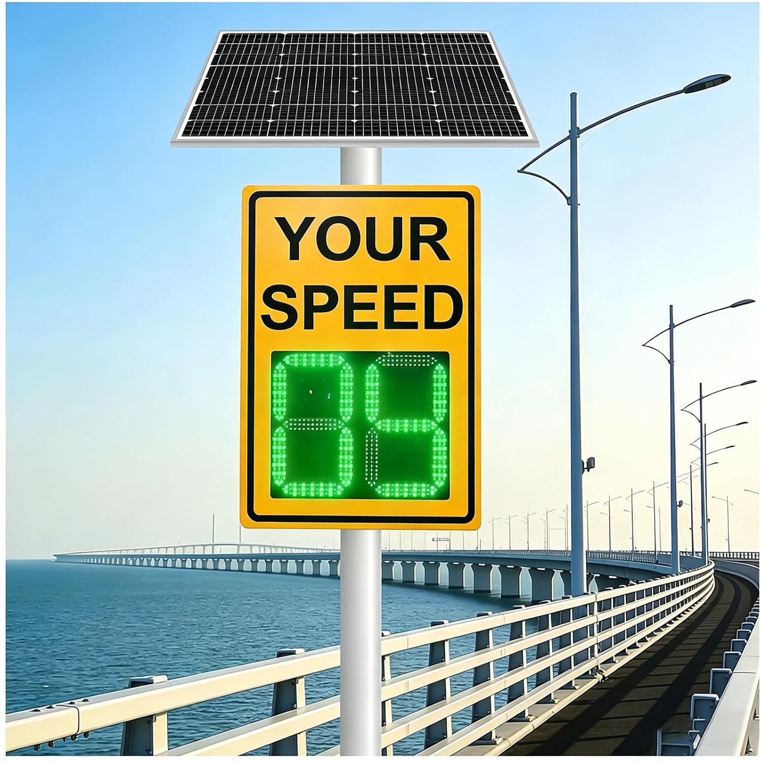 24x36 Inch Radar Speed Sign, Solar LED Speed Display with Radar Detection, Digital Feedback Board, with Reflective Aluminum Housing, for Speed-Limited Roads & Industrial Parks White