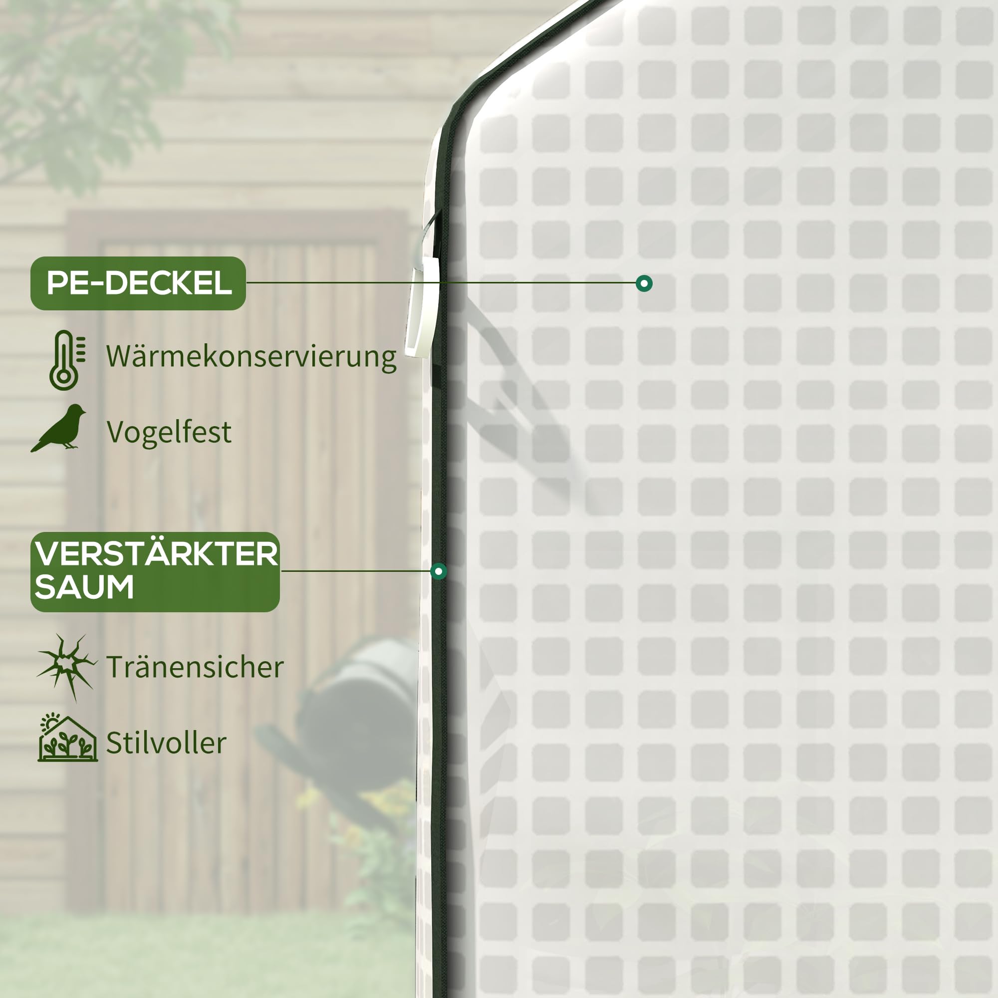 Outsunny Gewächshausfolie 1,4 x 1,9 m, wasserdicht Gartenfolie mit UV Schutz Seitenfenster, Reißfest Folie aus Polyethylen, Abdeckplane für Treibhaus, Tunnelfolie für Außenbereich, NUR Folie, Weiß