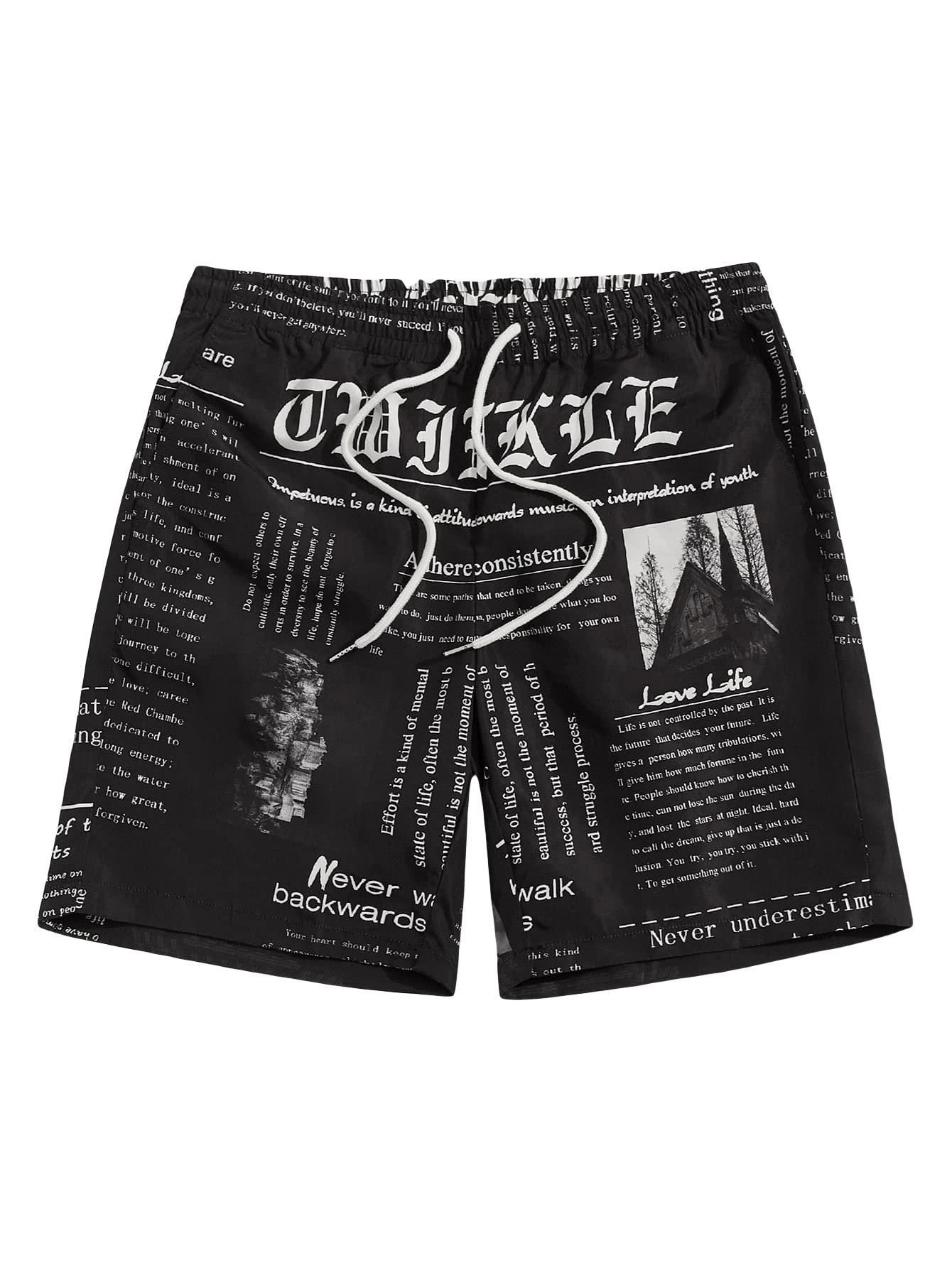 Photo 1 of ** TORN ON ONE SIDE *** GORGLITTER Men's Graphic Print Drawstring Waist Straight Workout Gym Track Shorts Black and White X-Large