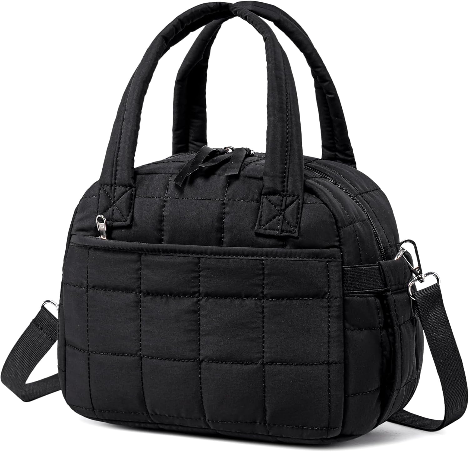 LEDAOU Insulated Lunch Box for Women Black Adult Girls Lunch Bag Quilted Puffer Lunchbox with Adjustable Strap Reusable Lunch Bags for Work School Picnic Travel