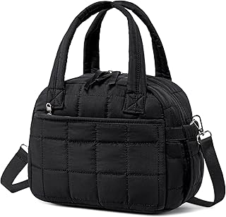 LEDAOU Insulated Lunch Box for Women Black Adult Girls Lunch Bag Quilted Puffer Lunchbox with Adjustable Strap Reusable Lunch Bags for Work School Picnic Travel