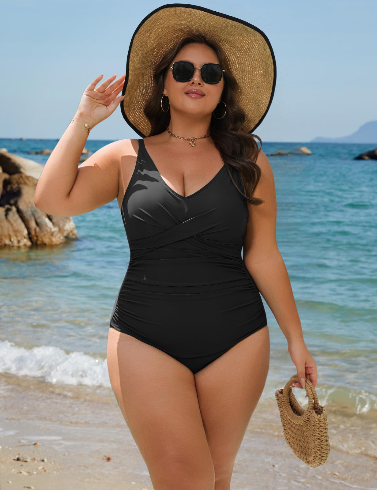 UMIPUBO Costume da Bagno Donna Intero Taglie Forti Costume Piscina Scollo a V Push Up da Mare Sexy Interi Imbottito Reggiseno Controllo della Costumi Un Pezzo