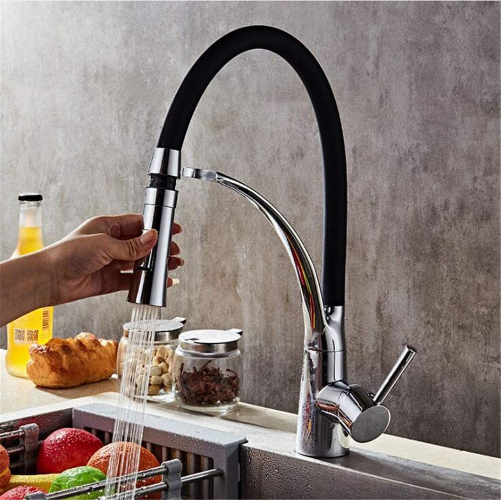 BHFPFZA LED Kitchen Sink Faucet Ch & d Pull Down Mixer Tap Rubber Design with Aerator Flexible Single Handle Deck-Mounted Water Tap for Modern Kitchens