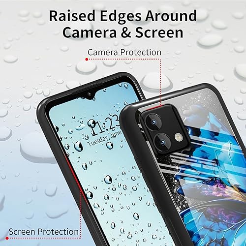 Miniatura 6 de Funda para Moto G Stylus 5G 2023 de vidrio templado, funda negra con diseño de mariposa azul para mujeres y hombres, antiarañazos, a prueba de