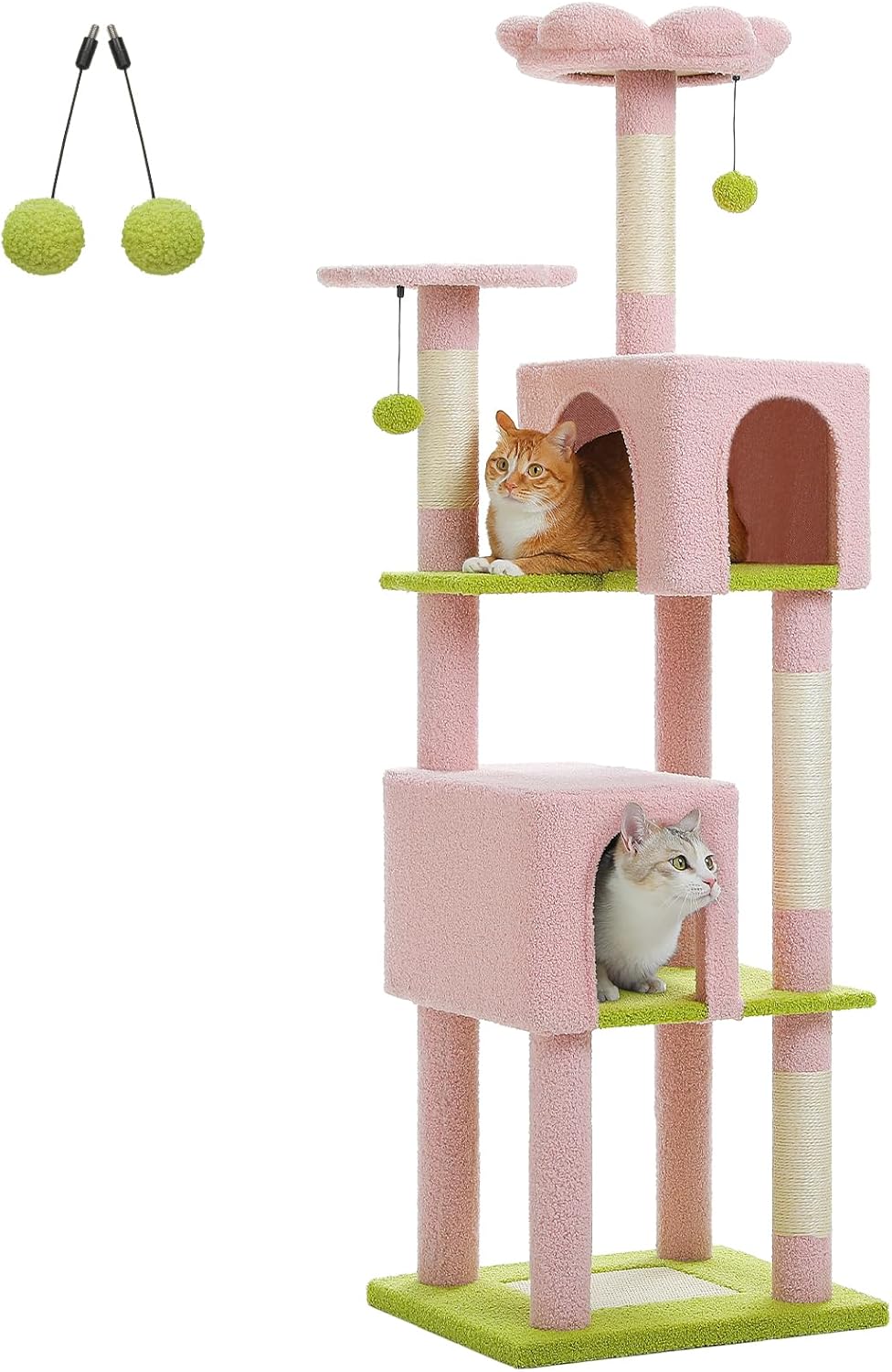 PEQULTI 62" Cat Tree for Indoor Cats, Multi-Level Cat Tower with Cozy Cat Condo Clearance Prime, Pink