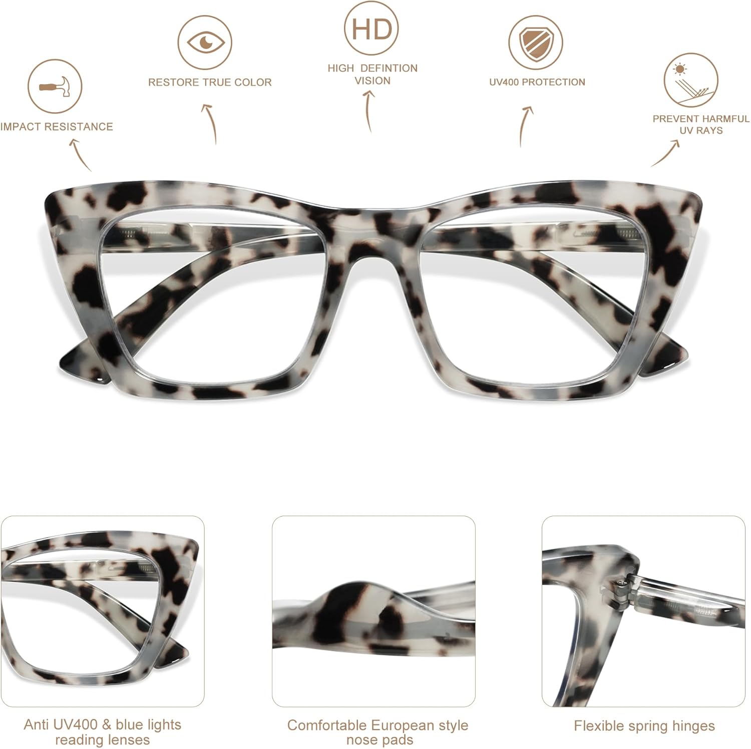 AMOMOMA Oversized Reading Glasses for Women,Trendy Cat eye Blue Light Computer Reader AM6028 - Image 4