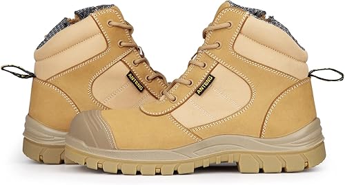 Miniatura 6 de Botas de trabajo para hombre, piel nobuck con puntera de acero, cremallera YKK, 6 pulgadas, SD, antipinchazos (AT501, trigo)
