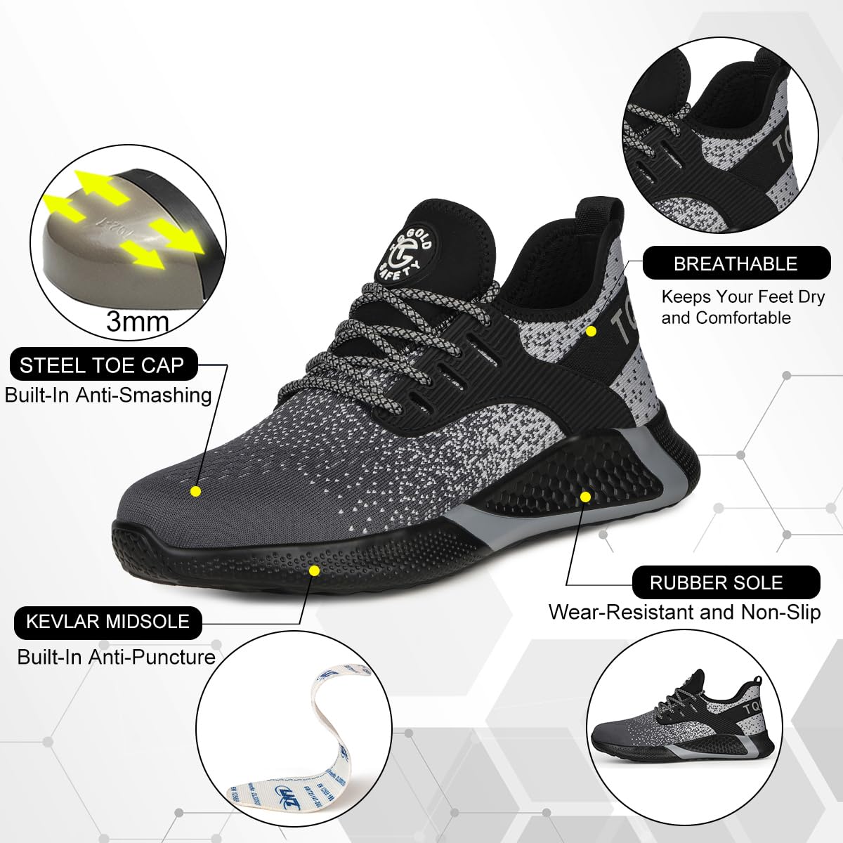 TQGOLD Scarpe Antinfortunistiche Scarpe da Ginnastica Unisex Leggere Antiperforazione Punta in Acciaio Comode Scarpe Sicurezza