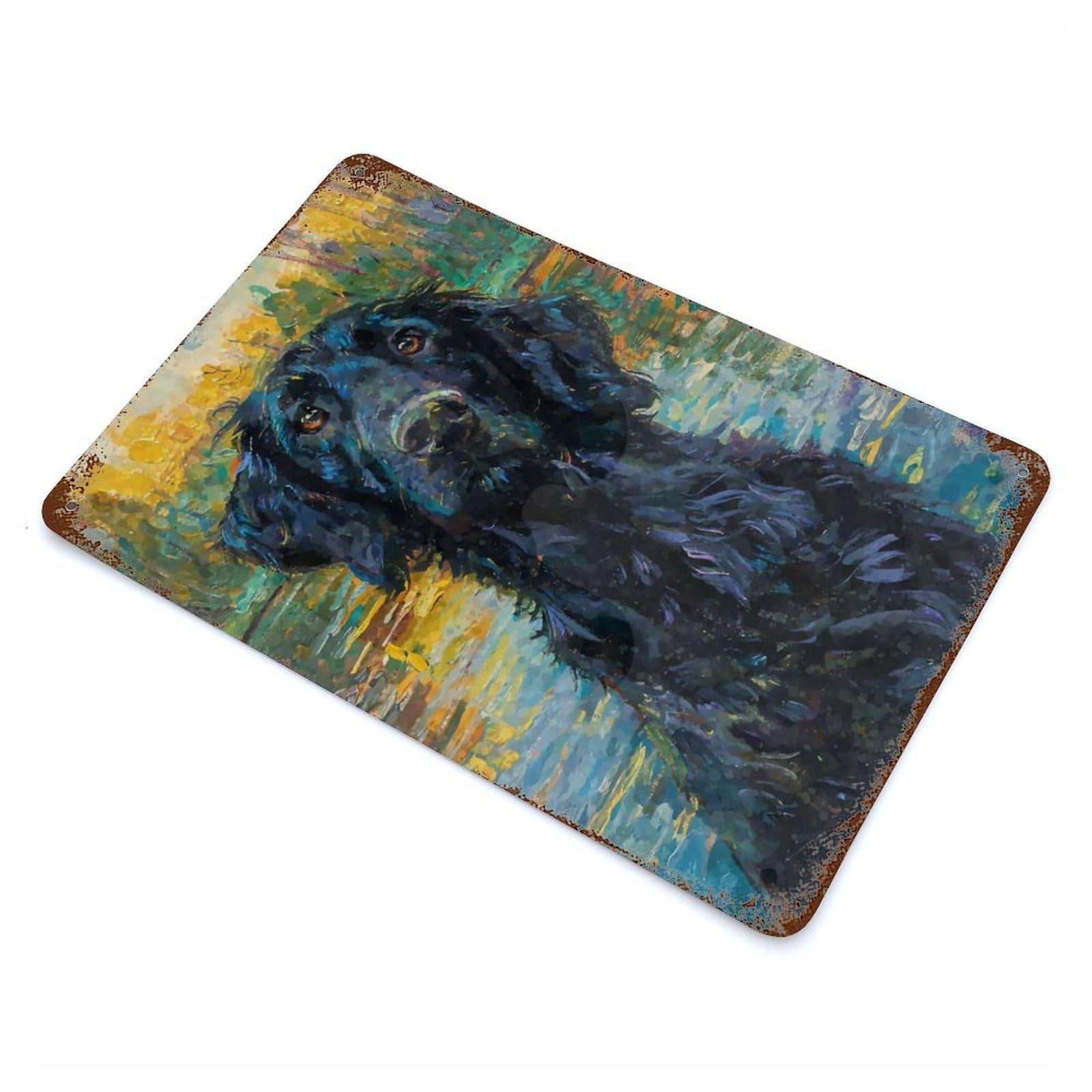 Flatcoated Retriever Monet Aged Metal Wall Plaque 11.8"x7.9", for Shed, Workshop And Garage Wall Decor, Old School Wall Decor