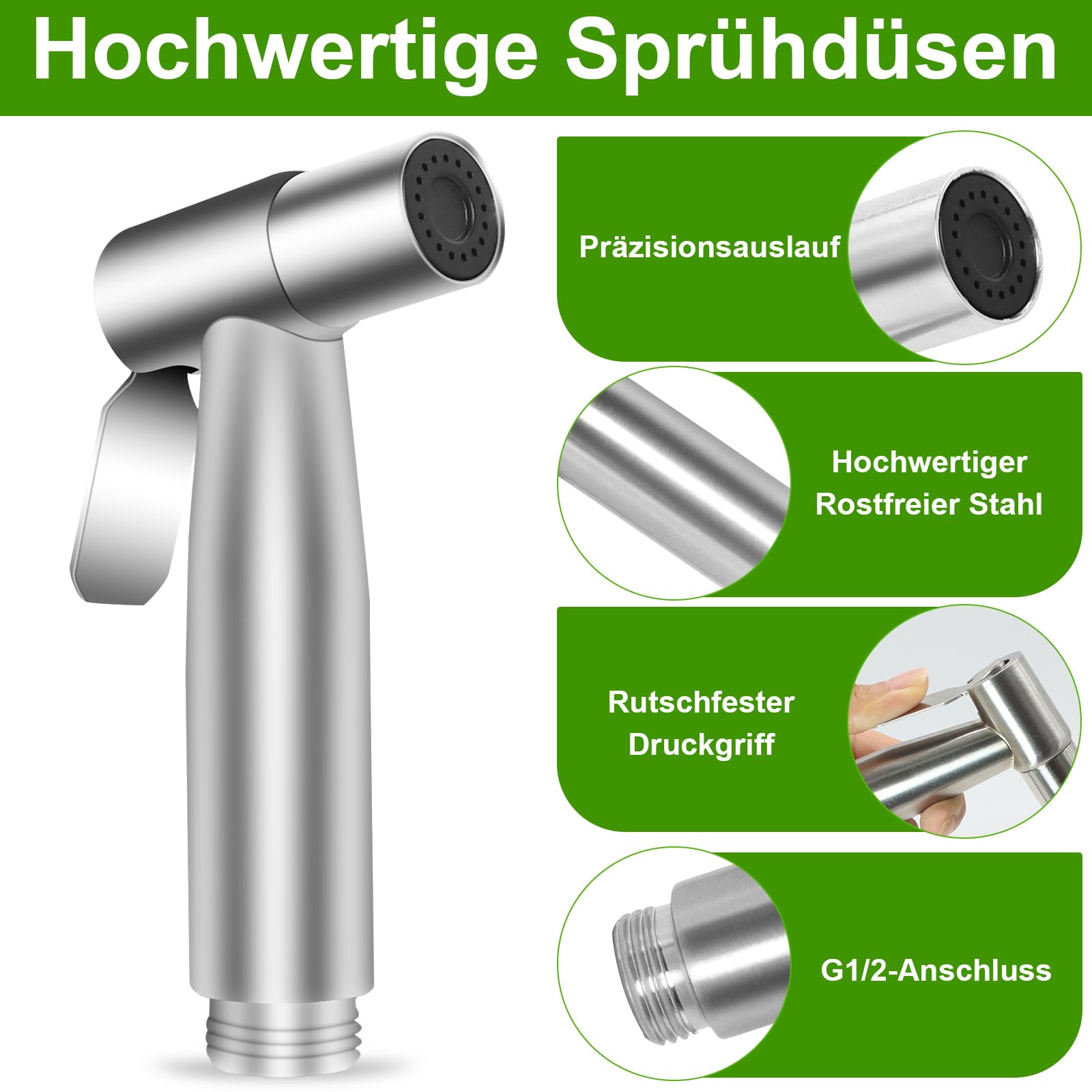 Spruzzatore Doccetta per Bidet Acciaio Inossidabile Idroscopino Doccino Bidet per WC per l'igiene del bagno doccia carta igienica pulizia pannolini (solo soffione, argentato)