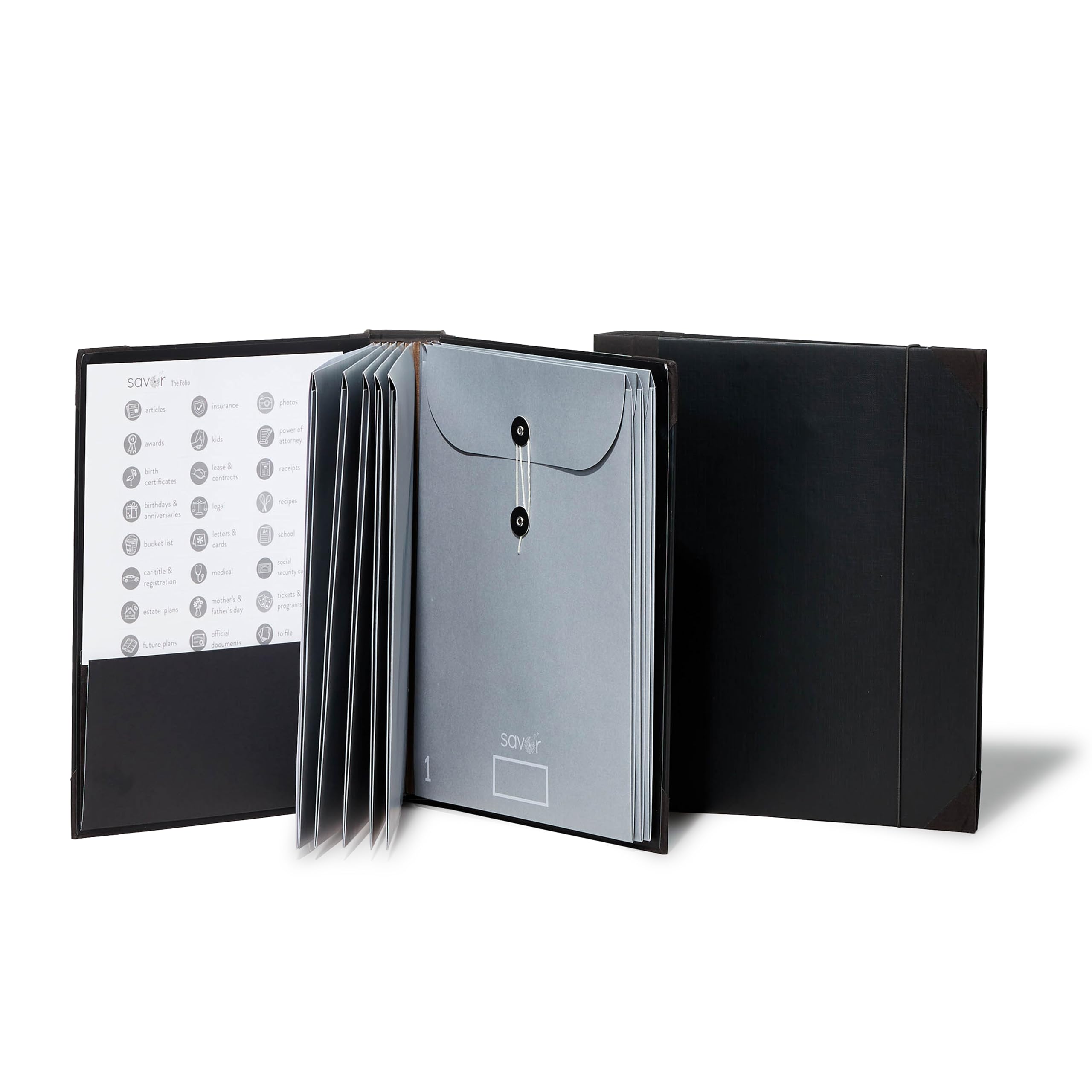 Savor | 2025 Edition The Folio™ Document Organizer | Custom Dyed Cloth-Bound Expanding File for Important Papers, Passports, Birth Certificates & More | Ideal for Home Organization & Graduation Gift