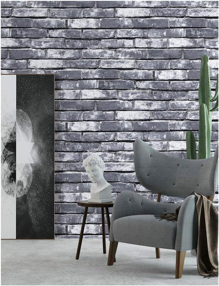 HAOKHOME 188122 Realistic Faux Brick Wallpaper Black/Grey/White for