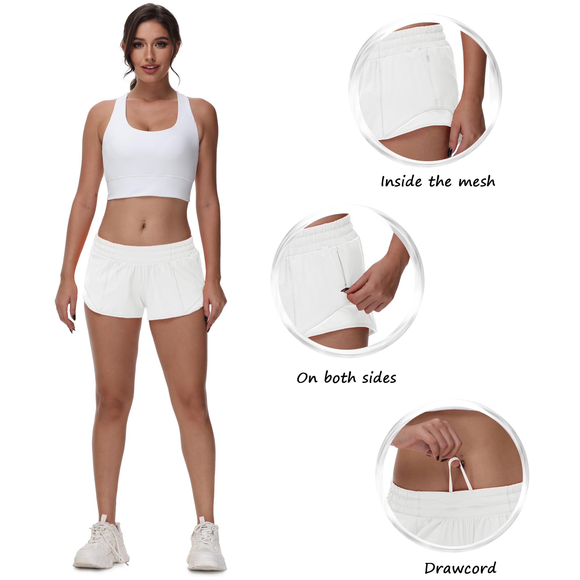 MCEDAR Damen-Lauf-Shorts, niedrige Taille, 6,3 cm, leicht, aktives Workout, schnell trocknend, Fitnessstudio, athletisch, Sport-Shorts, Reißverschlusstasche