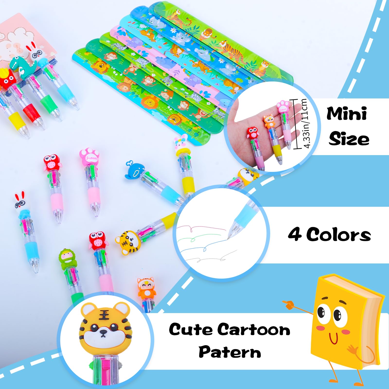 Confezione di cancelleria per feste, confezione da 24 sacchetti di cancelleria con animali dei cartoni animati, sacchetti per regali di compleanno con penna multicolore, mini quaderni per