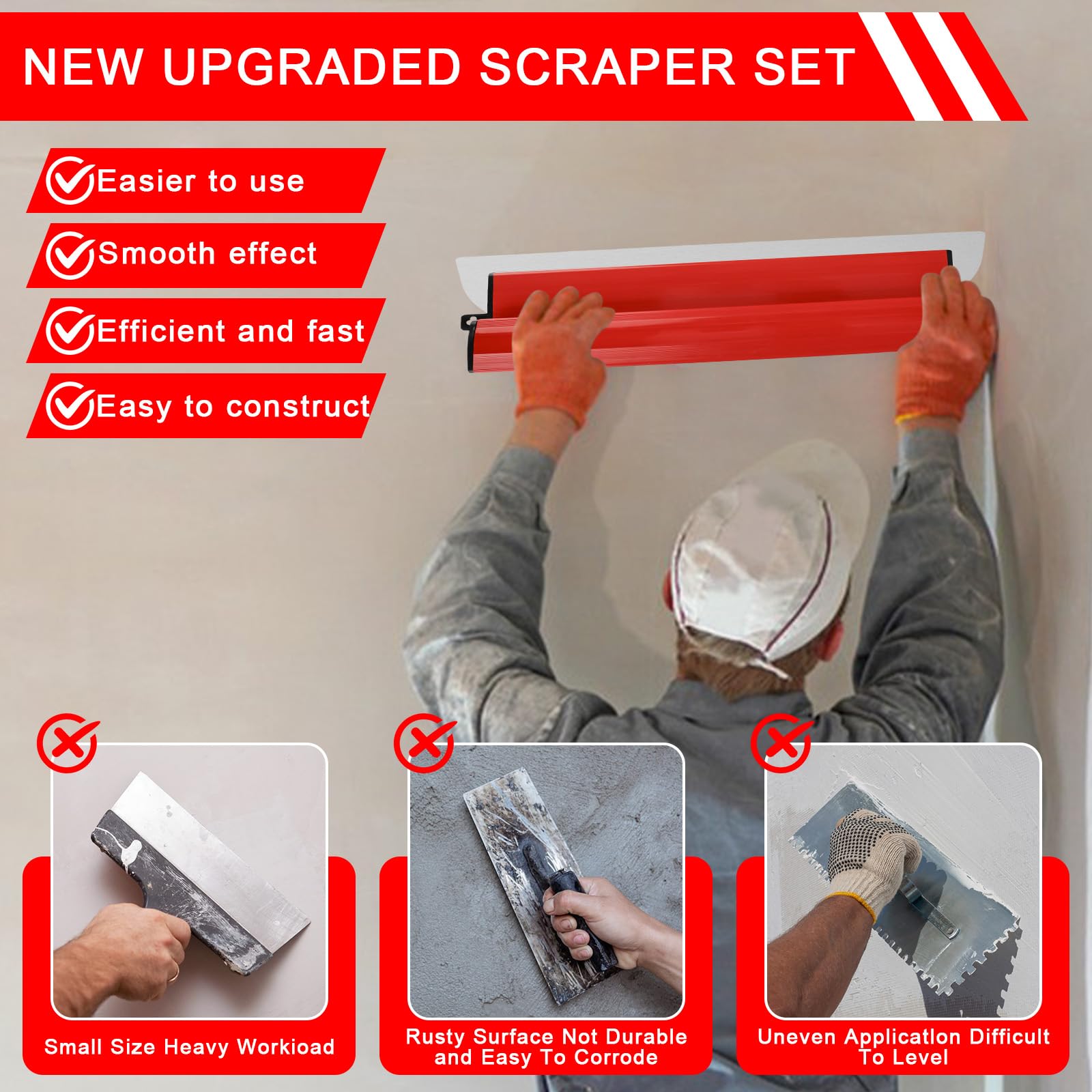 Juego de 2 espátulas para superficies de 40 cm/25 cm, con 2 esponjas abrasivas y espátula curvadora, herramientas de desmoldeo para gran área de trabajo, decoración de pared, herramienta de