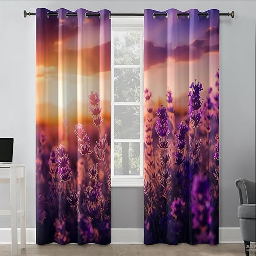 Cortinas opacas color lavanda para dormitorio, sala de estar, juego de 2 paneles de cortinas moradas de 63 pulgadas de largo, cortinas y cortinas