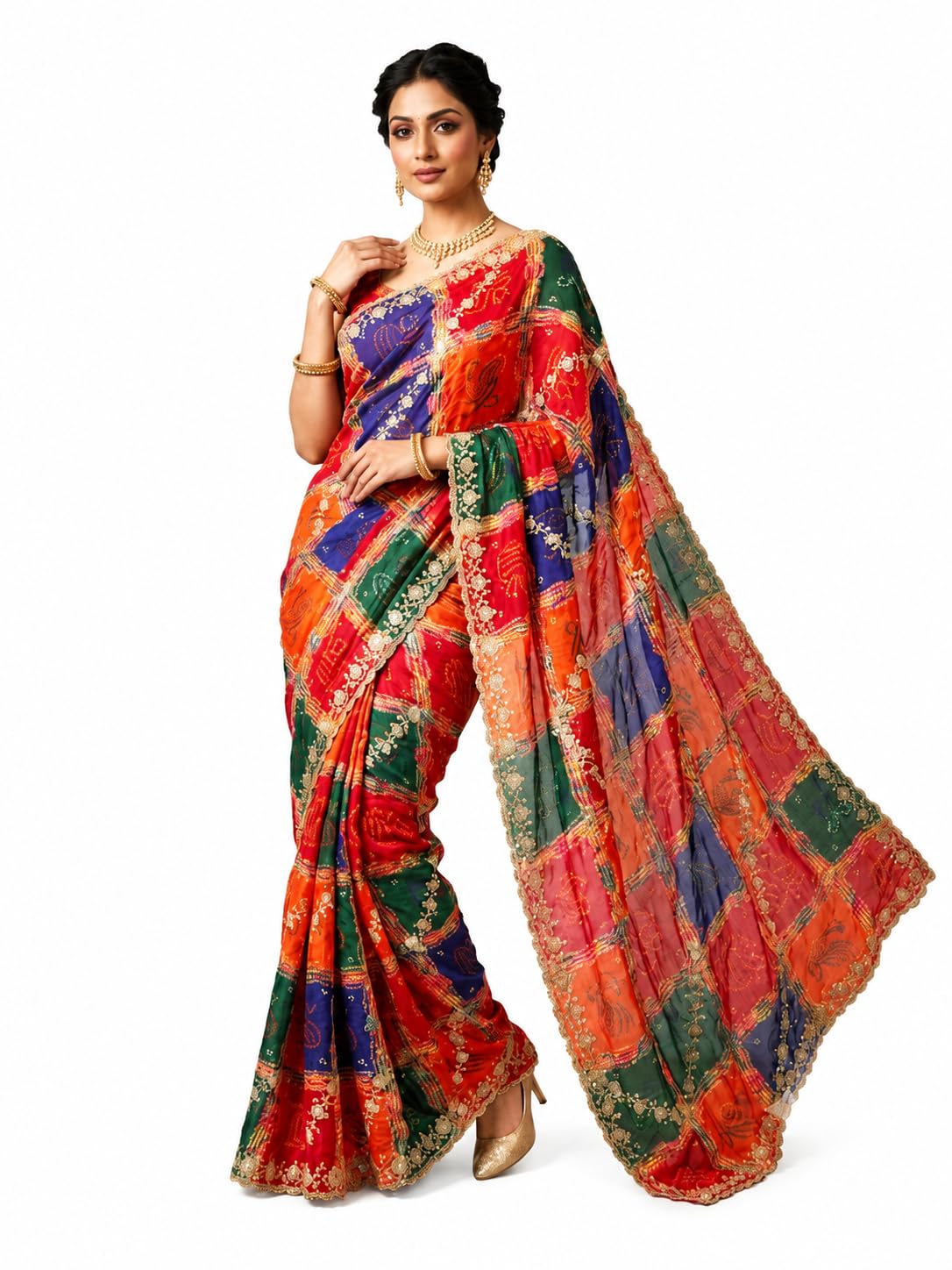 Women's Rajasthani Jaipuri Bandhani Print Zari Work Saree with blouse-picture-54