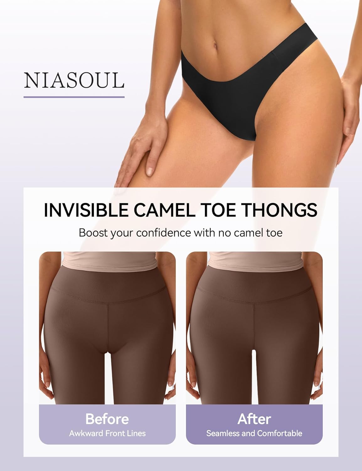 NIASOUL Thongs for Women Seamless Thong Panty Liners No Show Breathable G-Strings Workout Underwear - Image 3