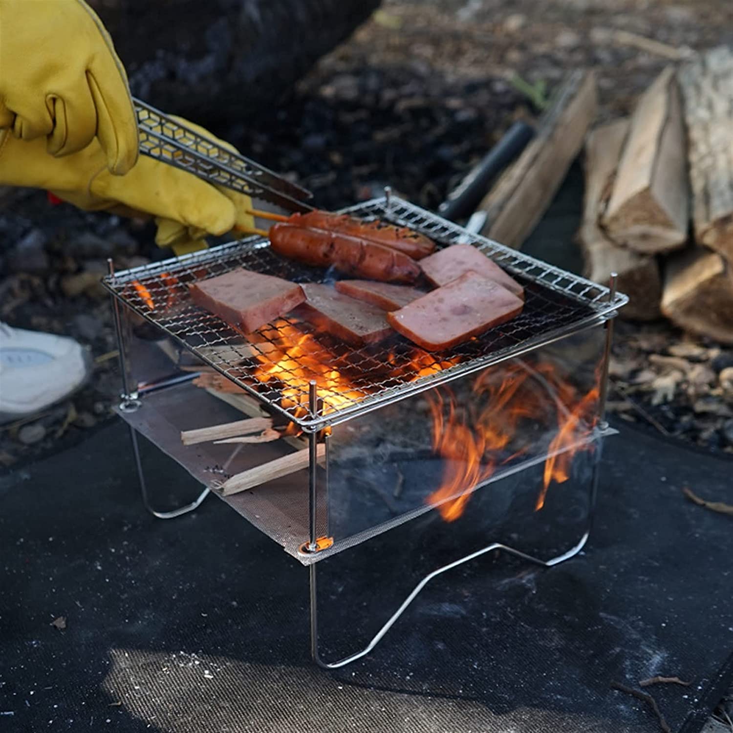 grill, Składany grill Ognisko Ze stali nierdzewnej Odpinany z torbą do przechowywania Grillowanie Gadżety kuchenne wędkowania na świeżym powietrzu