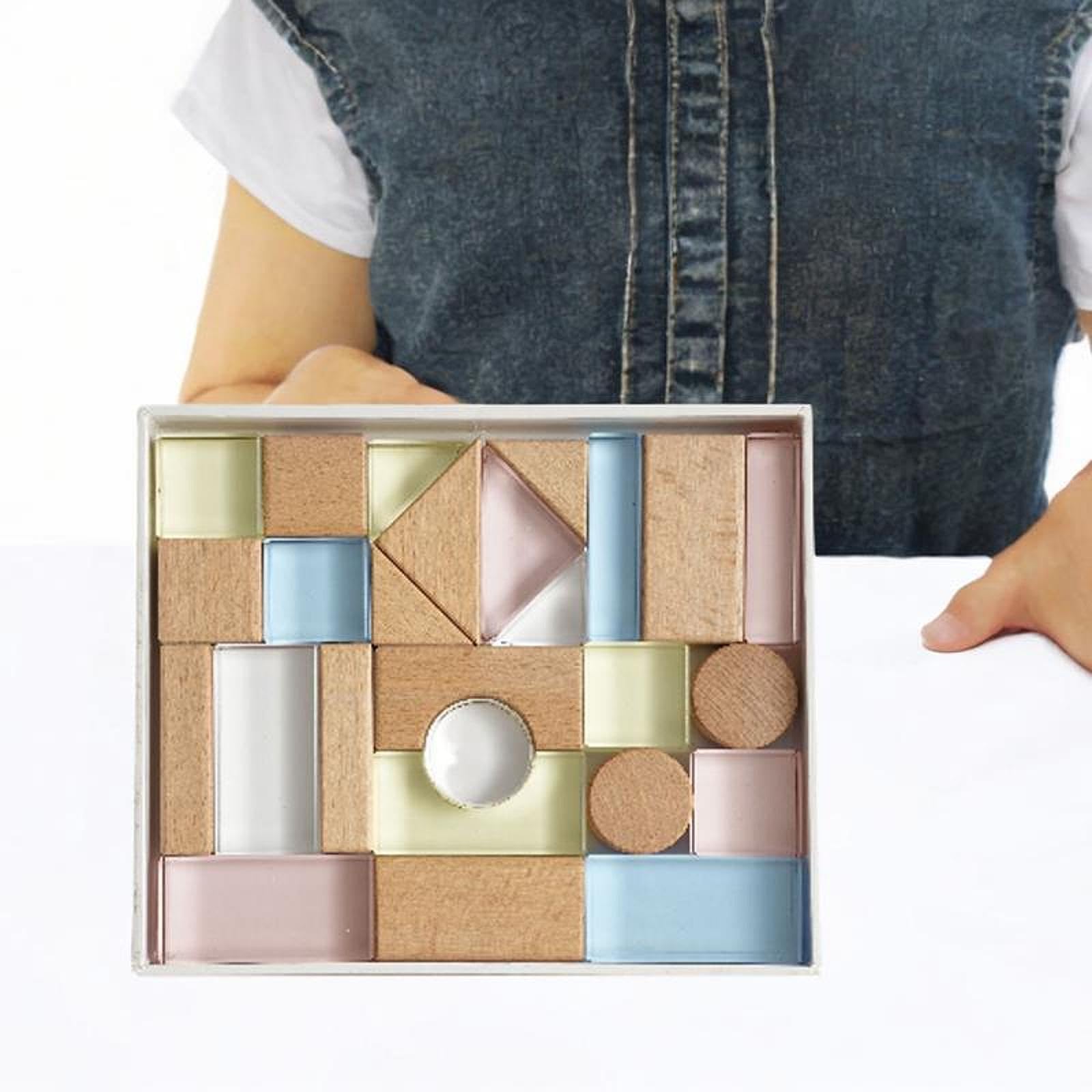 Bloques de Construcción de Juguete Educativo, Cubos Apilables, Acrílico Transparente, Aprendizaje de Colores, Desarrollo Sensorial, Adecuado para El a, Acrílico y Madera