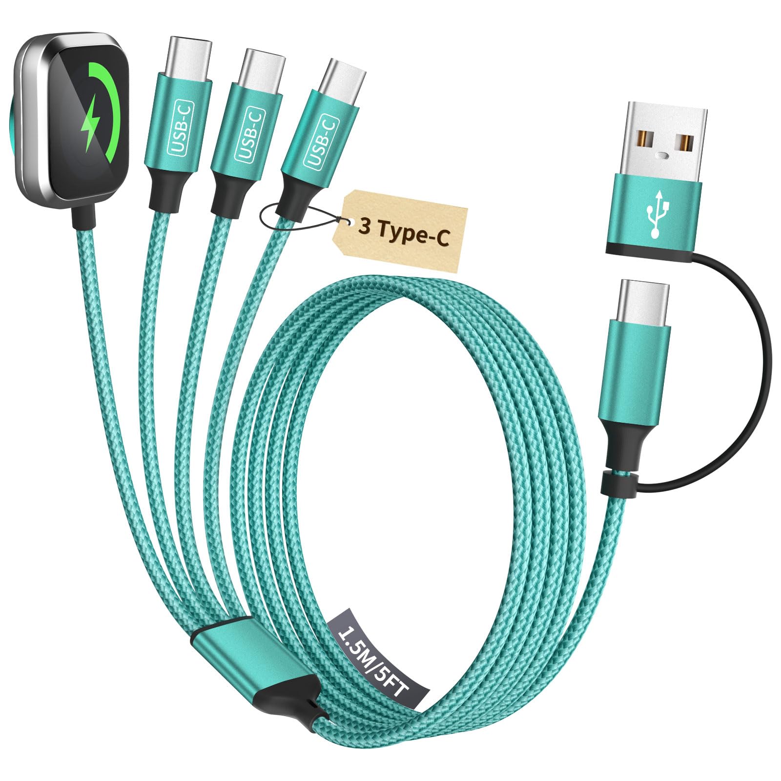 Photo 1 of MPATIBY 4-in-2 Multi Charging Cable, Green, 5FT