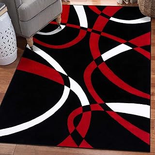 2305 Geometric Abstract Red Black 5x7 Area Rugs for Living Room