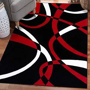 2305 Geometric Abstract Red Black 8x10 Area Rugs for Living Room