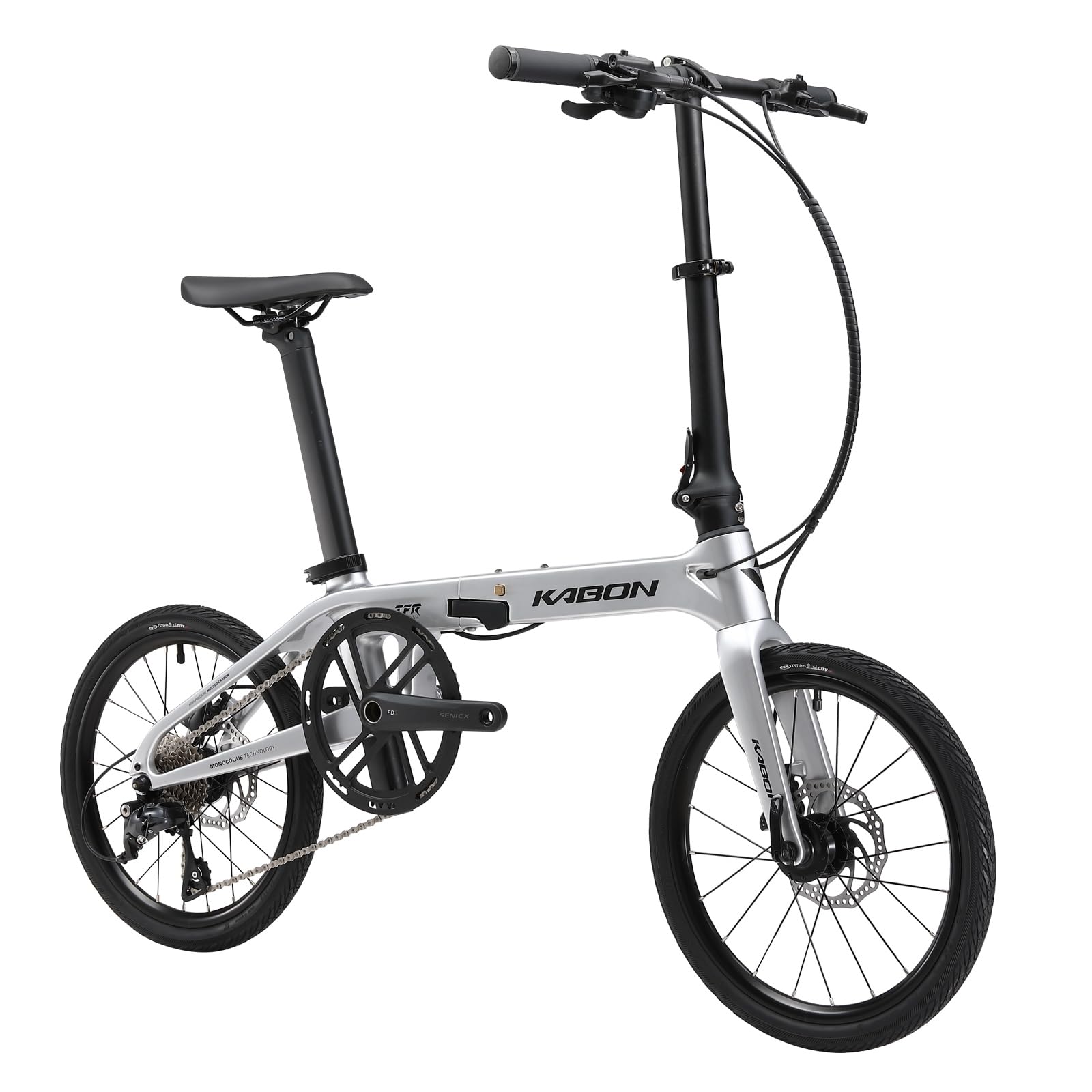 KABON 16 Zoll Carbon Klapprad, 9 Geschwindigkeit Faltrad mit Carbon Rahmen Ultraleichtes Mini Stadtfahrrad Pendlerfahrrad Herren Damen (Silber) Sport & Freizeit