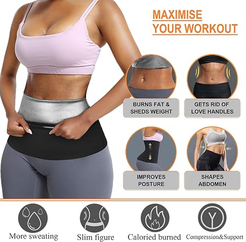Miniatura 8 de huiming Traje de sauna reductor de cintura para mujer, cinturón de entrenamiento de cintura, cinturón adelgazante de sauna para mujer, talla grande