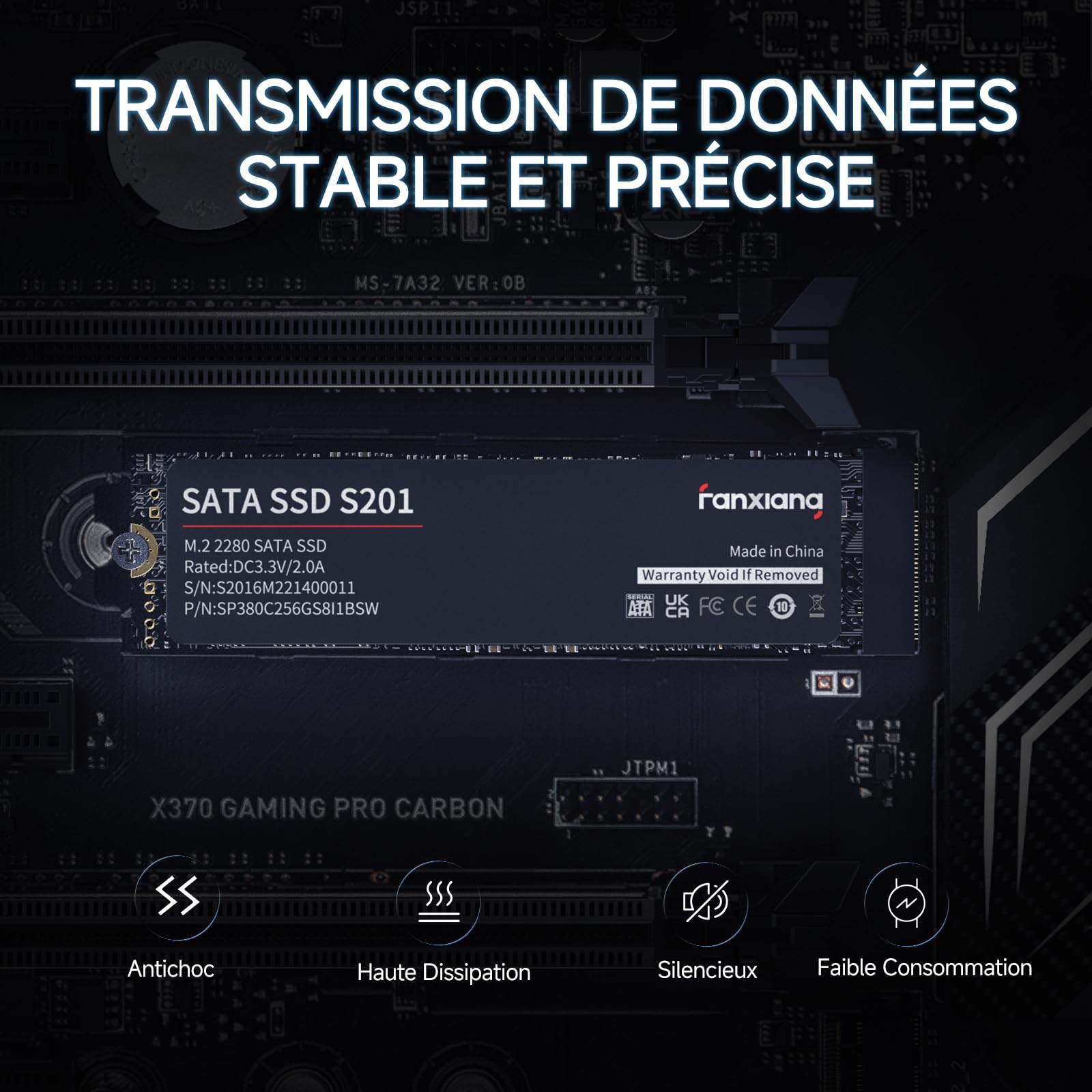fanxiang S201 SSD M.2 SATA 128Go, M2 2280 SATA III 6 Go/s, Jusqu'à 550 Mo/s Lecture, 420 Mo/s Écriture, Cache SLC, 3D NAND, Disque Dur Interne Compatible PC Portable & Desktop (M.2 SATA, 128GB)