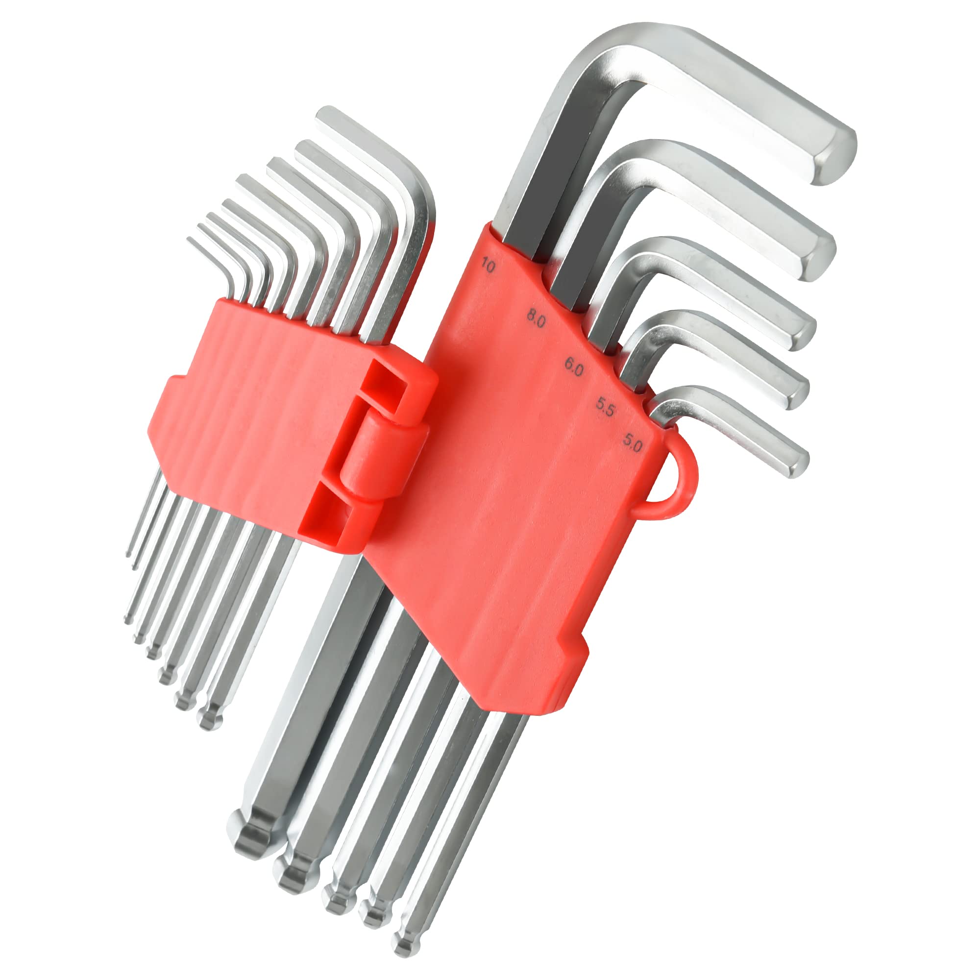 DAKCOSHex Key Set, 13 Piece Allen Wrench Hex Key Set, Metric Ball End Allen Key Set 1.27-10 mm L-Key Set for Bike, Household DIY, Sliver