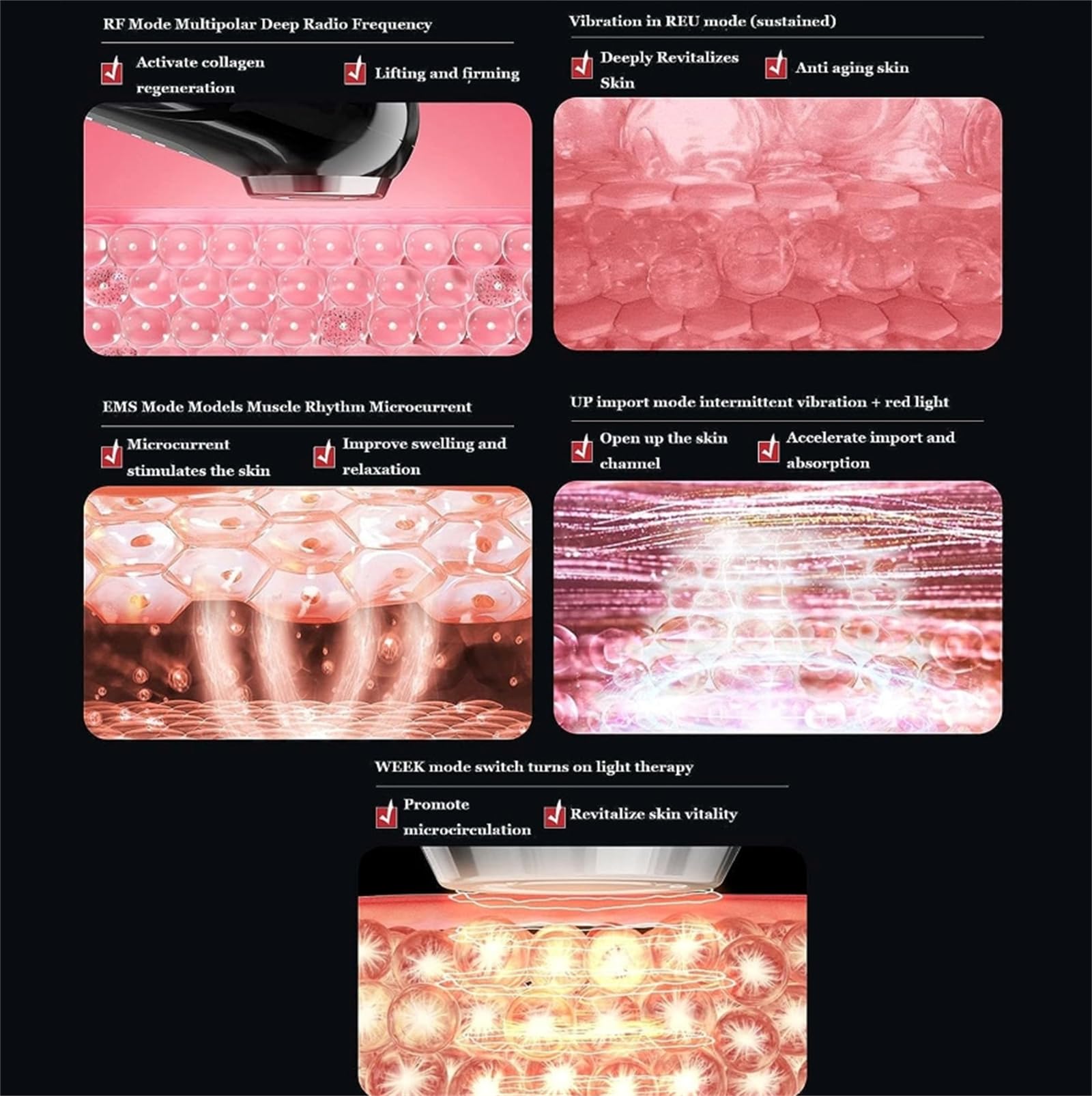 Aparato de belleza RF cuidado de la piel, Micro-corriente facial firme y ascensor Massager Machine, rejuvenecimiento de la piel eliminación de arrugas antienvejecimiento