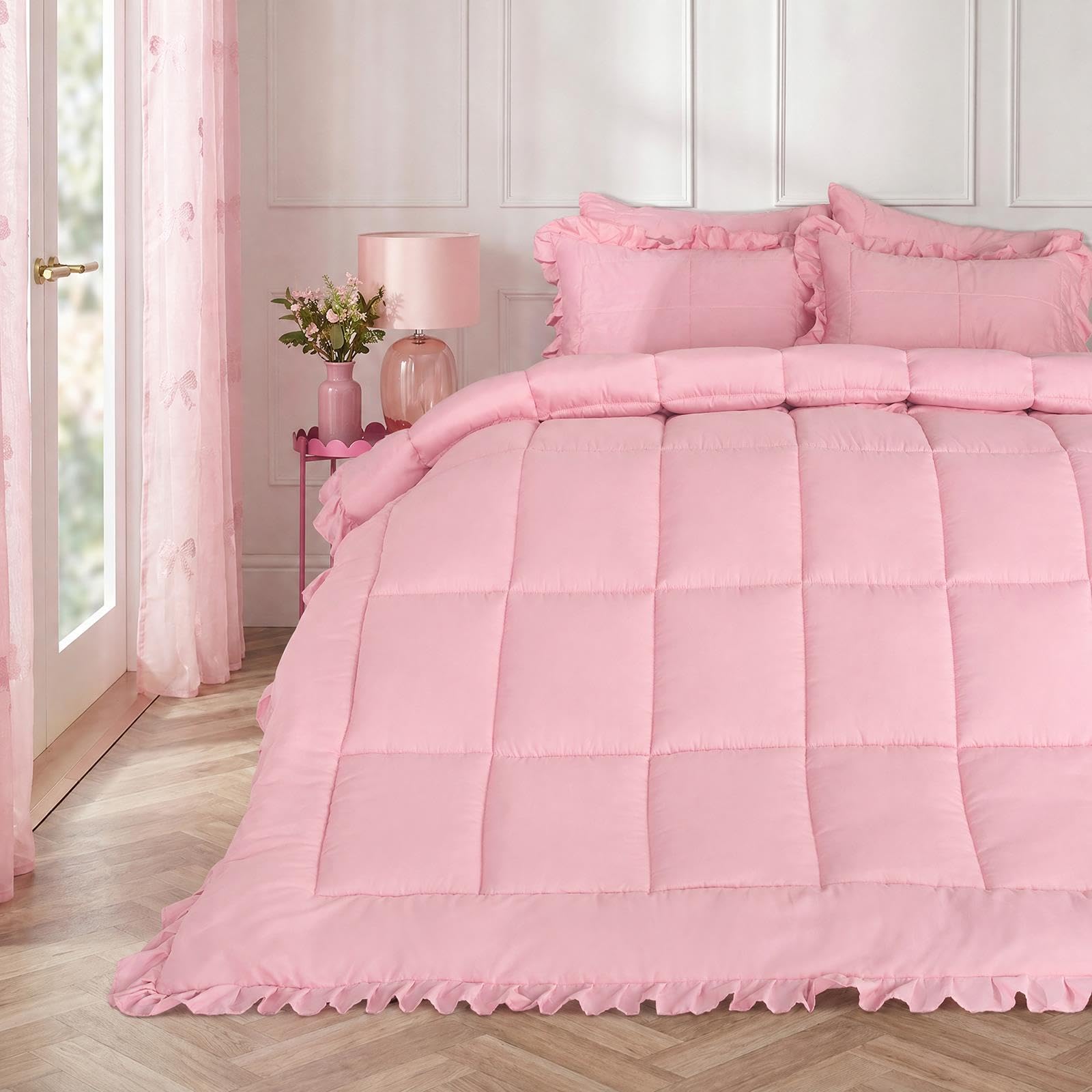 OHS Frill Edge Coverless Duvet Double, 7.5 Tog Quilt Duvet Pink Bedding