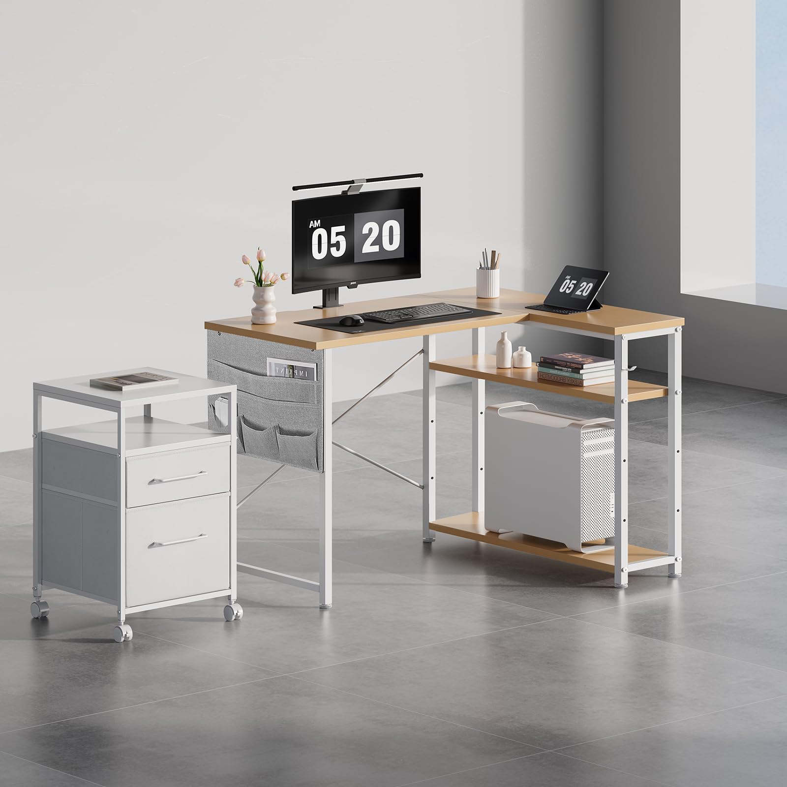 Amazon | Maihail デスク 机 pcデスク パソコンデスク l字デスク 右棚  