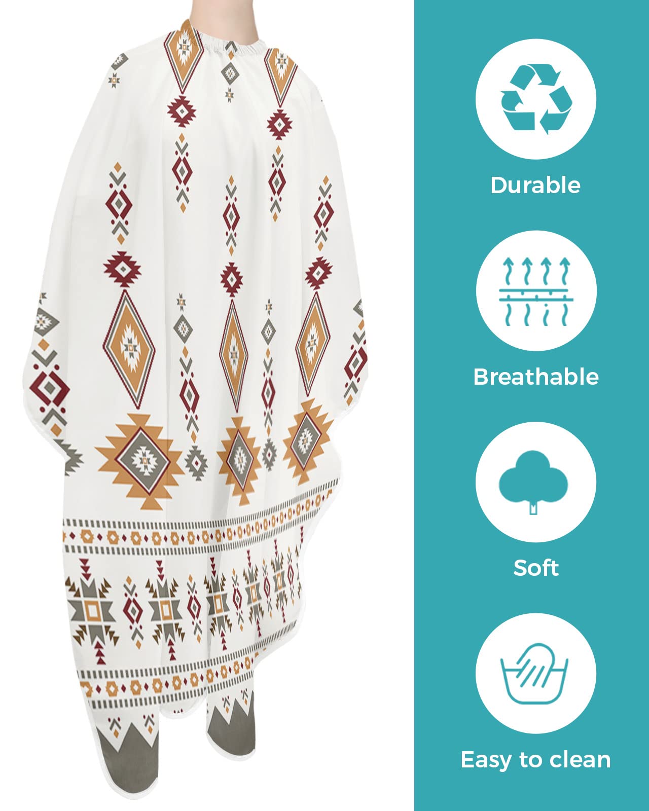 Geometric Southwest Barber Cape - Salon Hair Cutting Cape for Women,Men,Kids,Adults,Chic Boho Native American Tribal Haircut Cape with Elastic Neckline Hairdressing Stylist Cape Gown Accessories