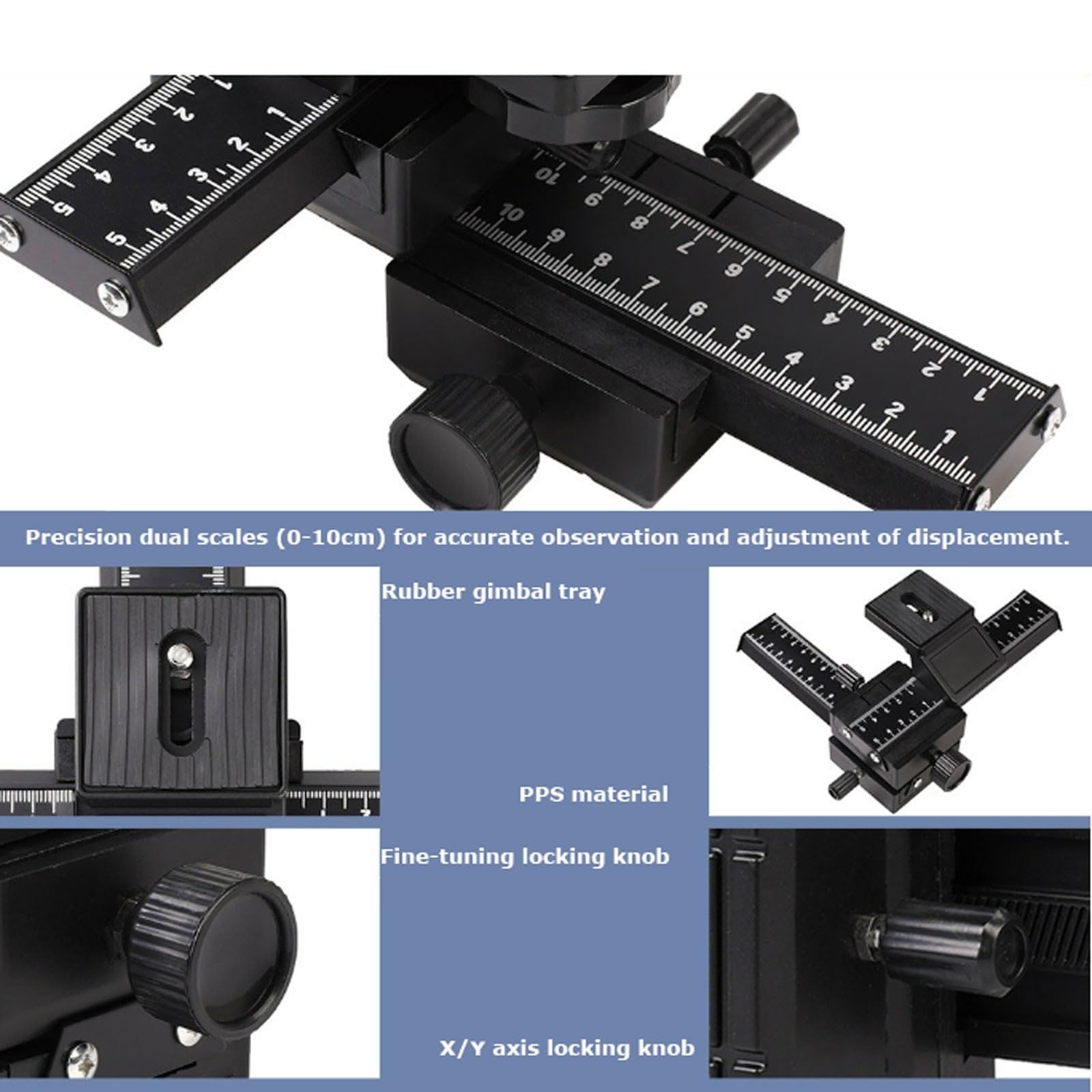 FROON Macro Gimbal con regolazione fine dell'asse X/Y, doppia scala da 0-10 cm, piastra a sgancio rapido, carico 3 a 7 kg for fotocamere Mirrorless