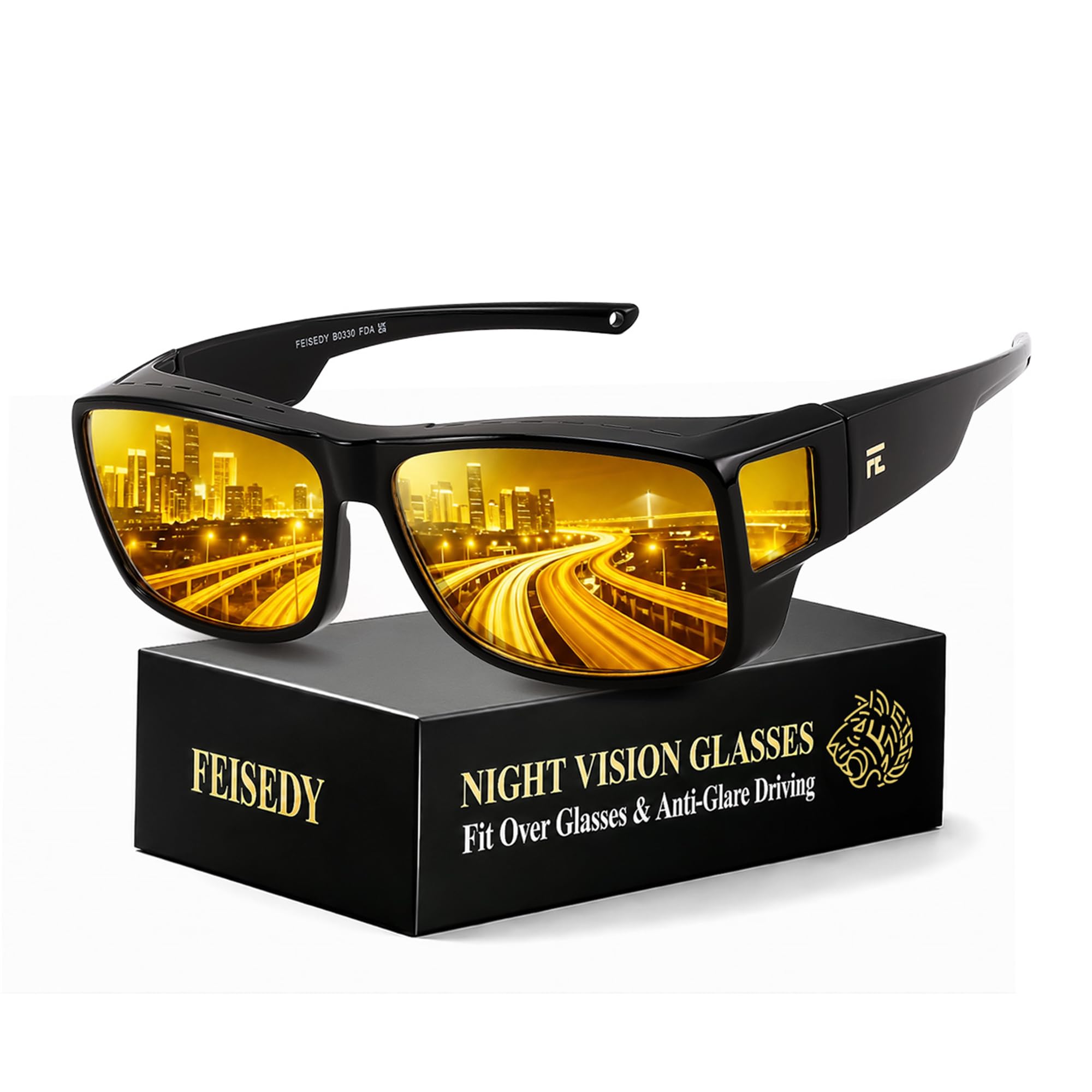 FEISEDY Fit Over Polarized Sunglasses Men, Night Driving Wrap Glasses B0330 | Polarized Wrap Around Sunglasses men women, Wear Alone|Over Prescription Glasses, Night Vision Goggles, Reduce Glare, UV400