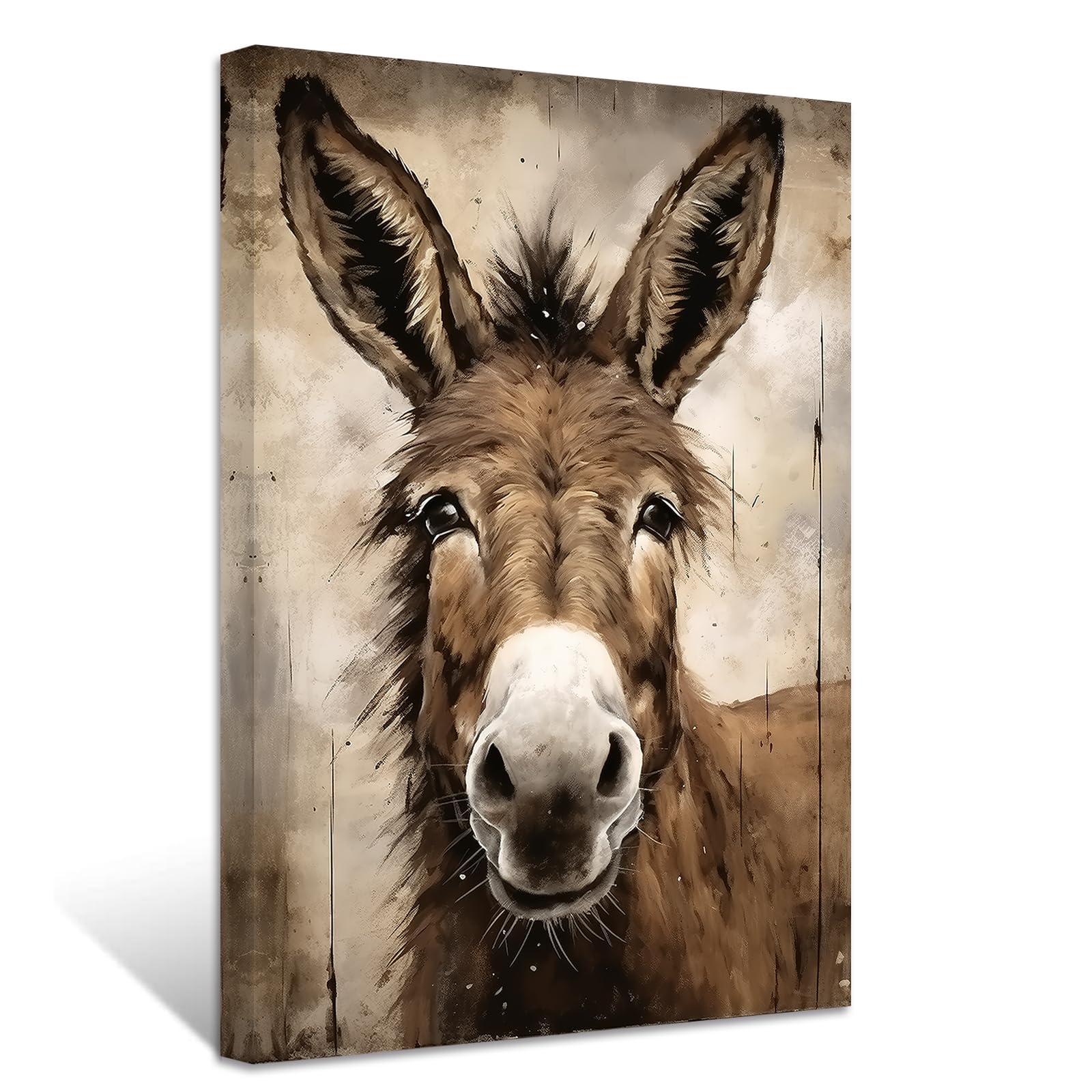 ZXHYWYM Donkey Canvas Wall Art Funny Donkey Picture Prints Rustic Animals Portrait Poster Farmhouse Bathroom Decor Framed (Picture-2
