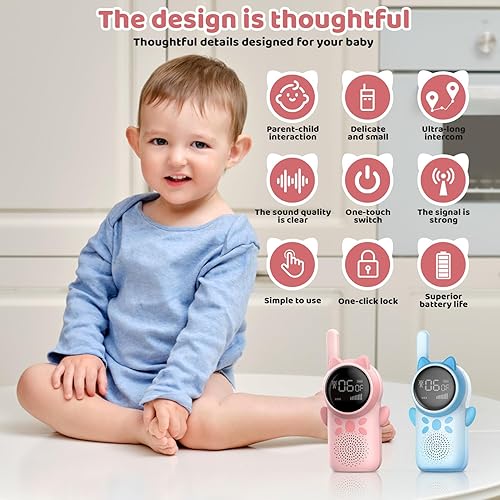 Miniatura 2 de Walkie Talkies recargables para niños, juguete de radio de 2 vías de 22 canales, rango de 3 millas, juegos familiares al aire libre, senderismo,