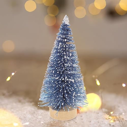 Miniatura 4 de Decoración para el hogar, mini árbol de Navidad artificial, 4 piezas, árboles de sisal, escarcha de nieve, cepillo para botella con bases de madera