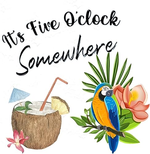 Calcomanías de pared con letras It's 5 O'Clock Somewhere Divertidas calcomanías de pared de coco de fruta tropical, calcomanías murales de vinilo