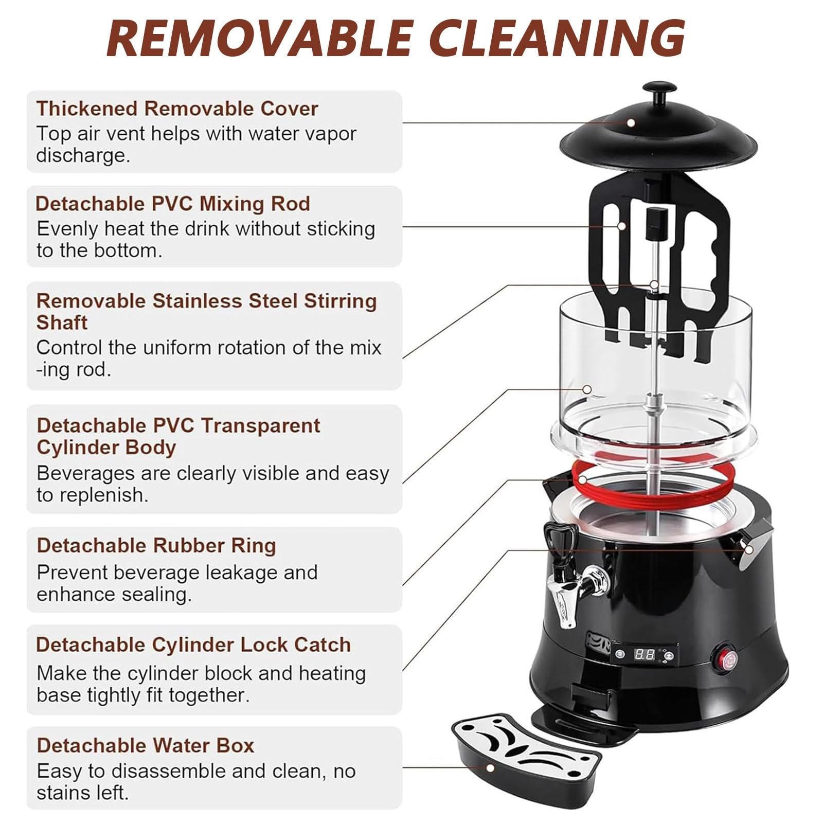 Machine À Chocolat Chaud Professionnelle 10L, Distributeur Électrique Avec Chauffage Et Agitation Continus, Fontaine À Chocolat Avec Cuve Antiadhésive Et Bac D'égouttage