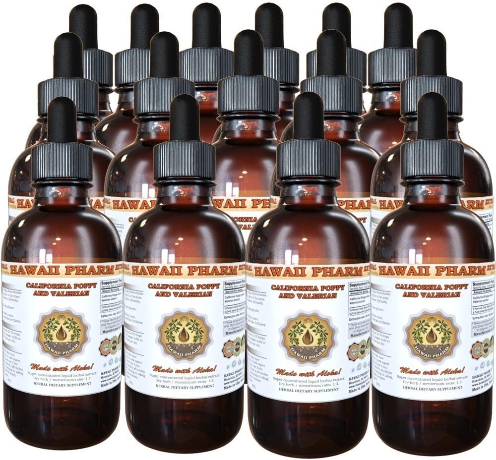 Hawaii Pharm California Poppy and Valerian Liquid Extract, California Poppy (Eschscholzia Californica) and Valerian (Valeriana Officinalis) Tincture Supplement 15x4 oz