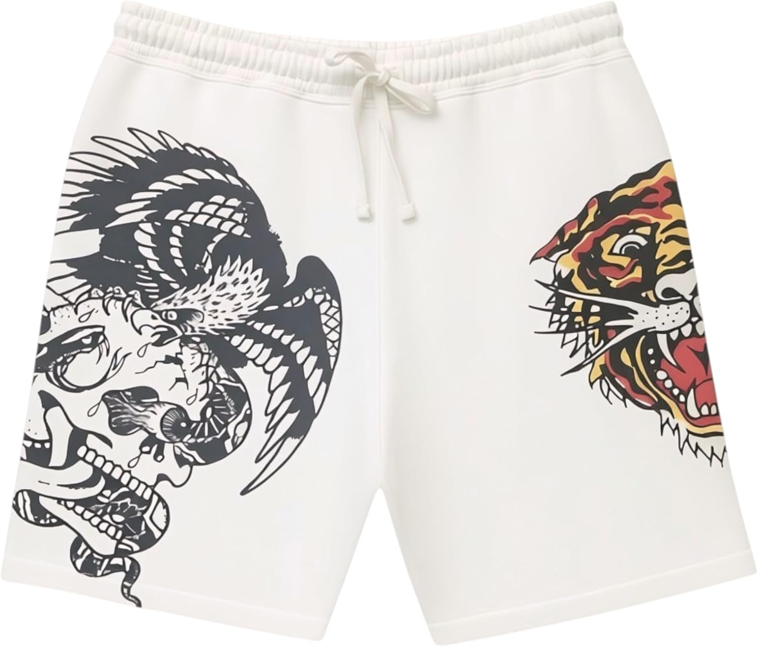 ED HARDY Men’s Tiger Fleece Sweat Shorts in Ivory EHM8100-17