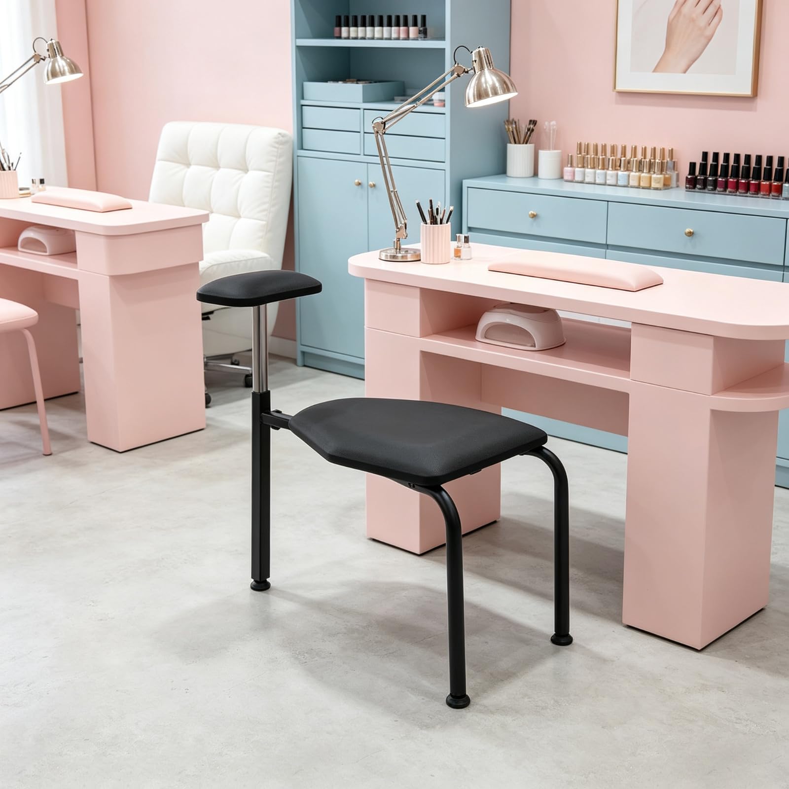 Tabouret de Pédicure Réglable avec Repose-Pieds, Chaise de Manucure Noire