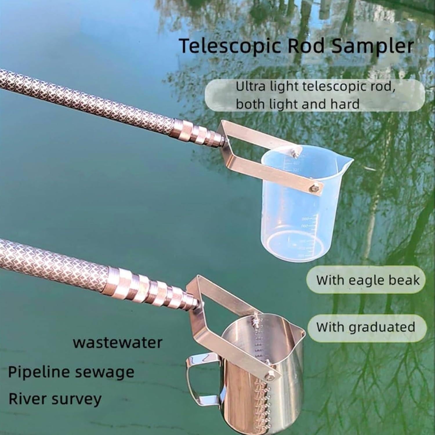 Cuchara telescópica ajustable para muestras de agua, retráctil con marcas graduadas para un muestreo preciso de agua en varias profundidades