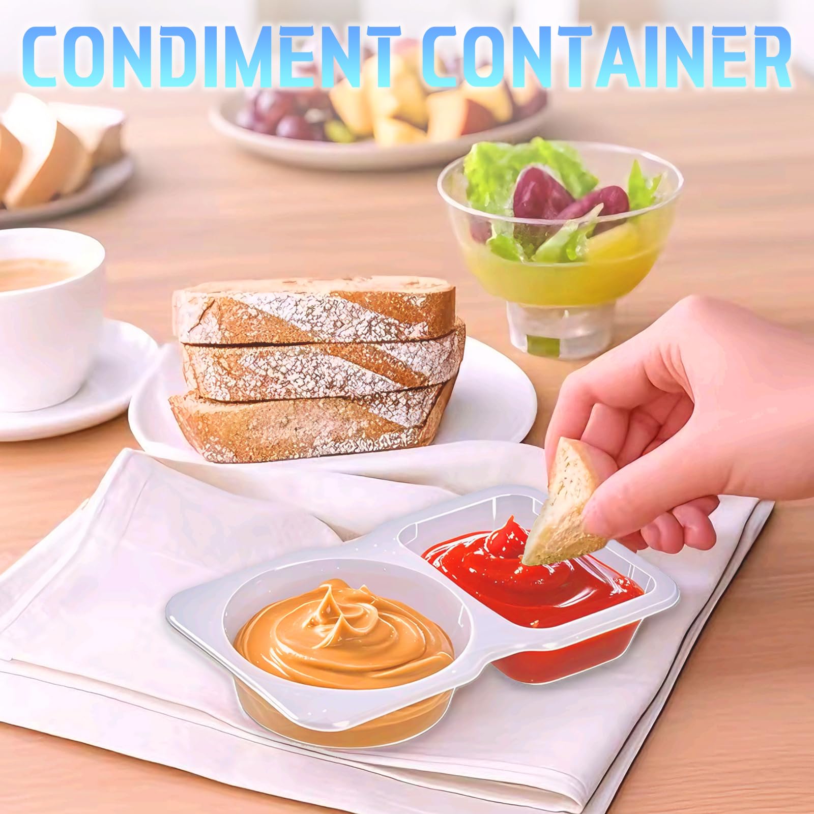 12 recipientes para aperitivos, recipientes de condimentos de doble compartimento con tapas, recipientes reutilizables para salsas pequeñas, contenedores de aperitivos para llevar, contenedor