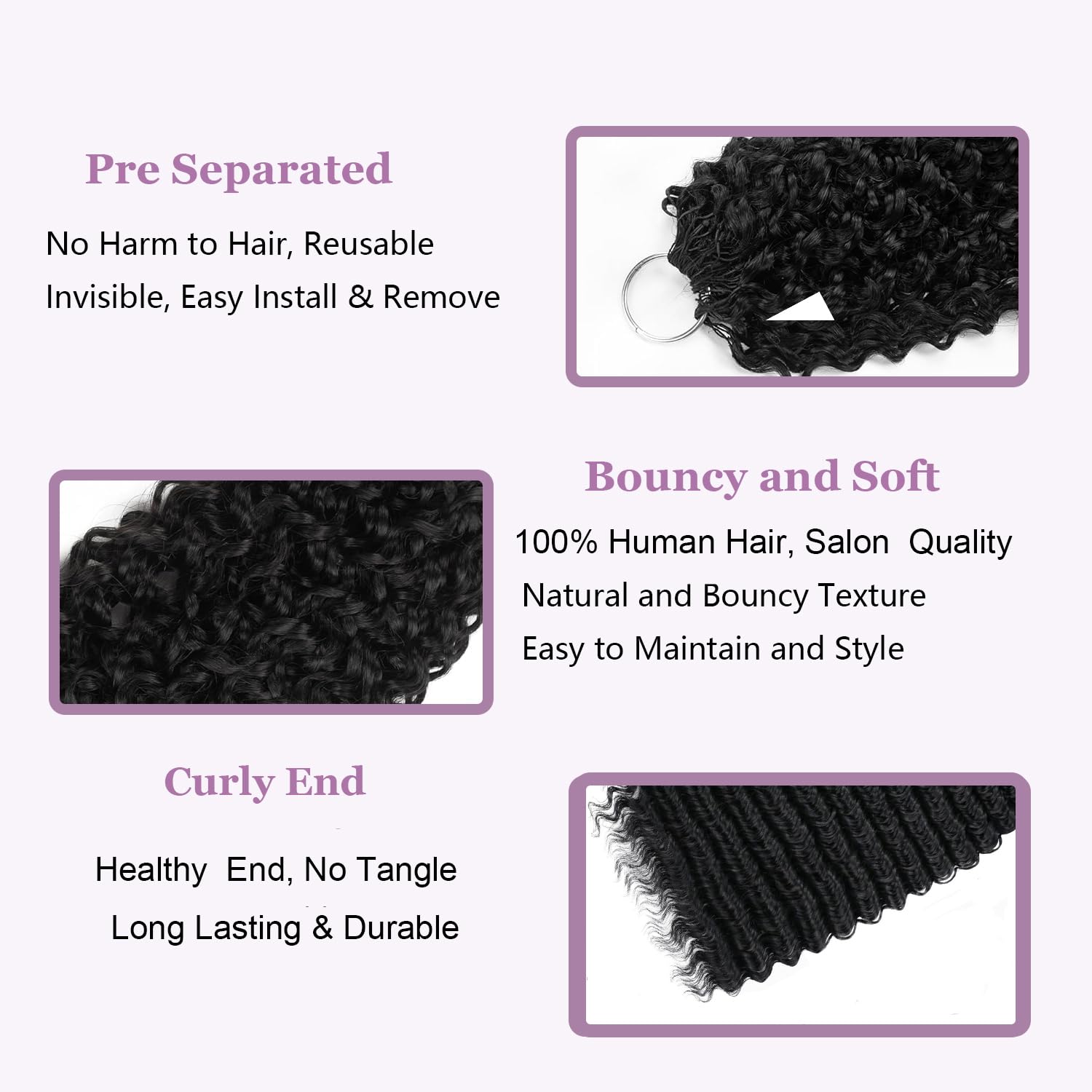 Deep Wave Knotless Pre-Separated Crochet Hair Extensions Human Hair Crochet Hair Natural Black Feather Crochet Extensions De Cheveux Cheveu Humain 16 Pouces 100g