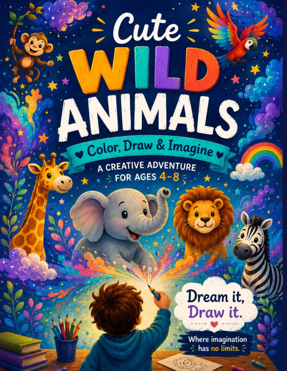 Cute Wild Animals: Color,Draw & Imagine
